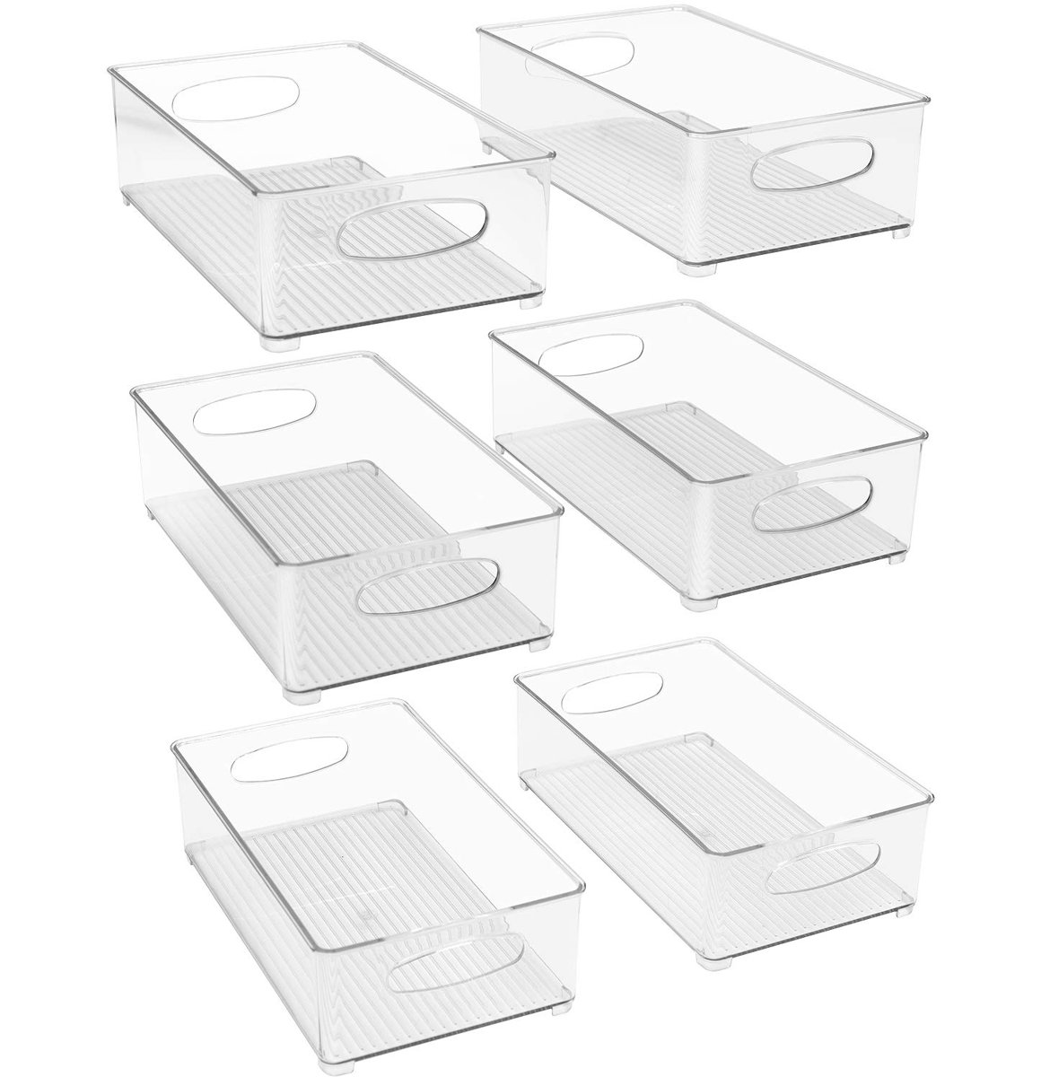 Hosler 6 Pack Medium Stackable Clear Storage and Organizer Bins with Handles (Set of 6)